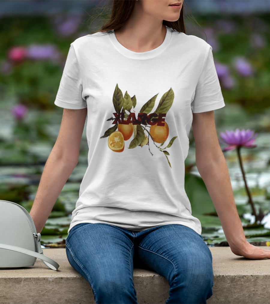 Xlarge Watercolor Oranges Citrus Branch Leaves Slice T-Shirt