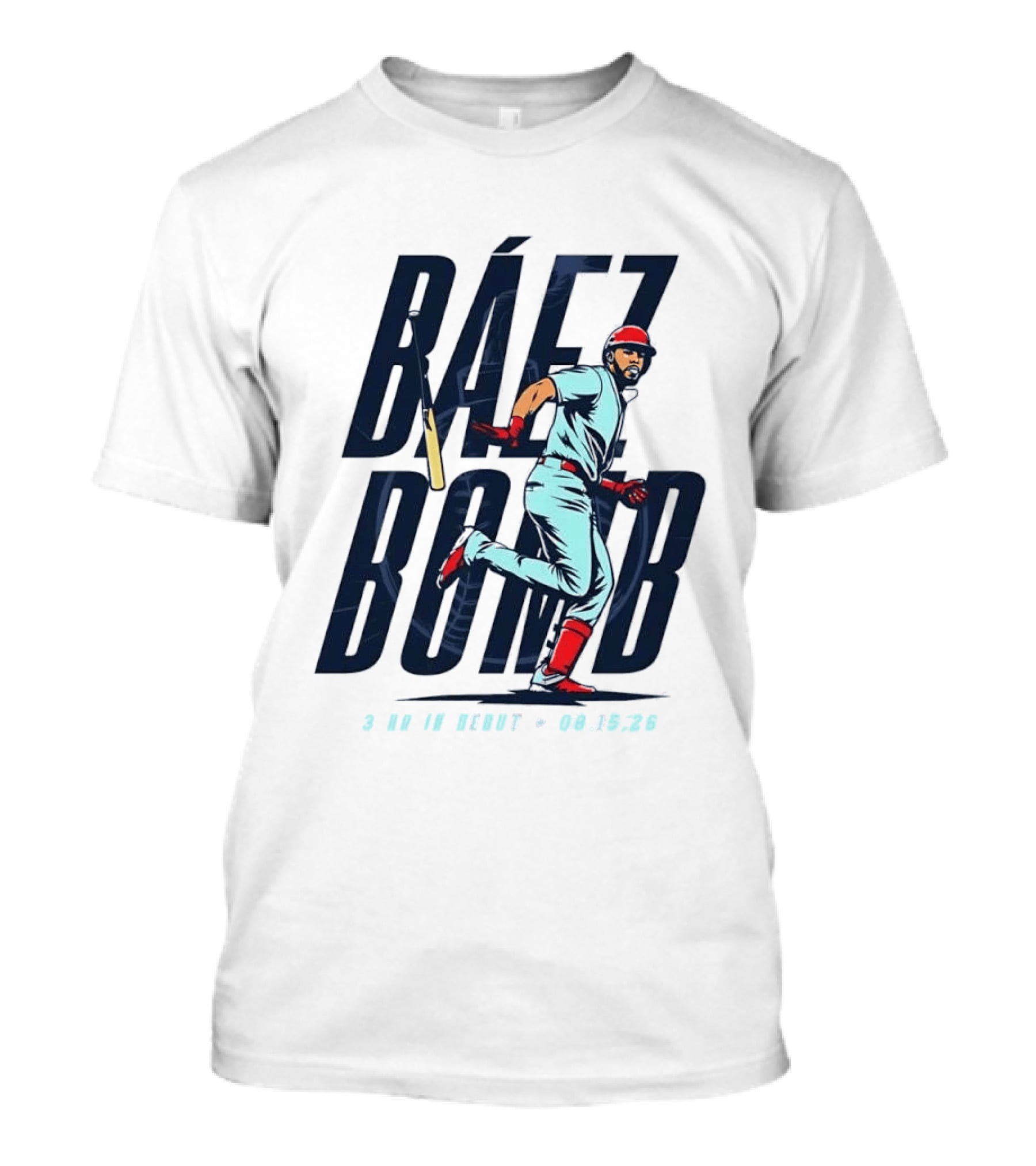 Báez Bomb 3 HR In Debut 08 15 26 Cartoon Baseball Player Running T-Shirt
