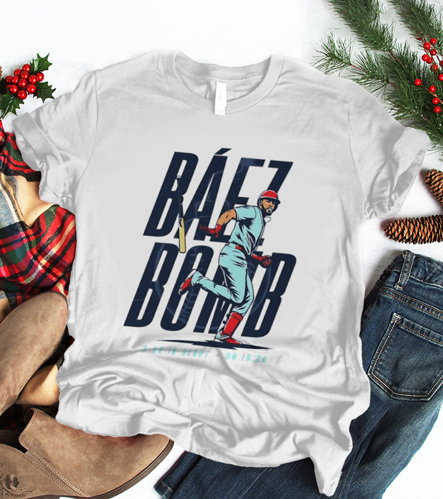 Báez Bomb 3 HR In Debut 08 15 26 Cartoon Baseball Player Running T-Shirt