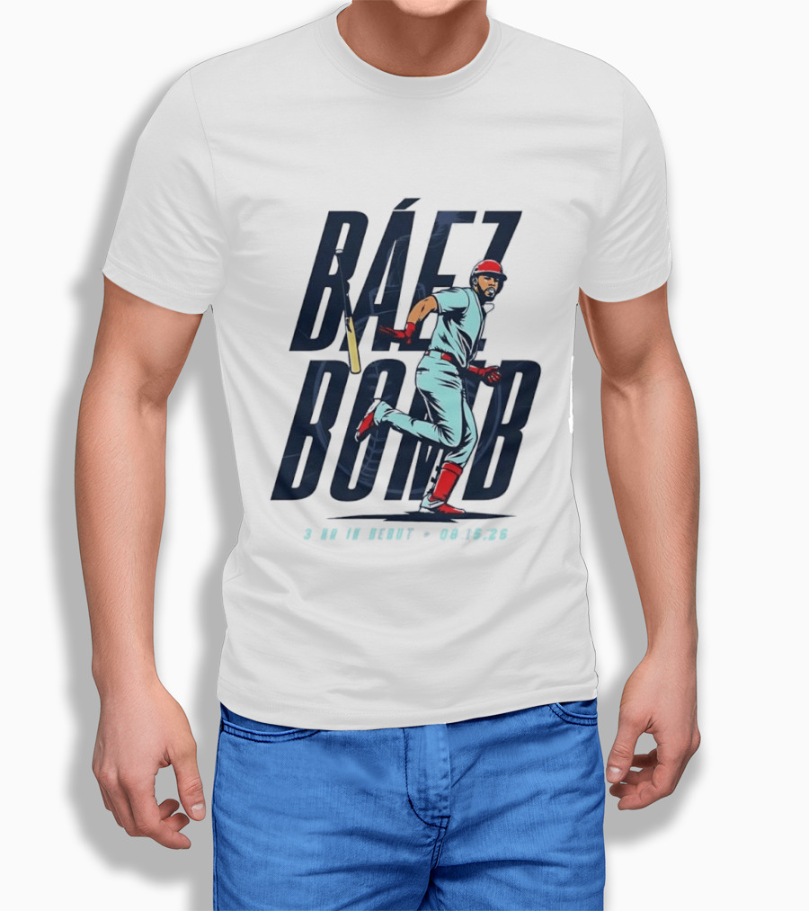 Báez Bomb 3 HR In Debut 08 15 26 Cartoon Baseball Player Running T-Shirt