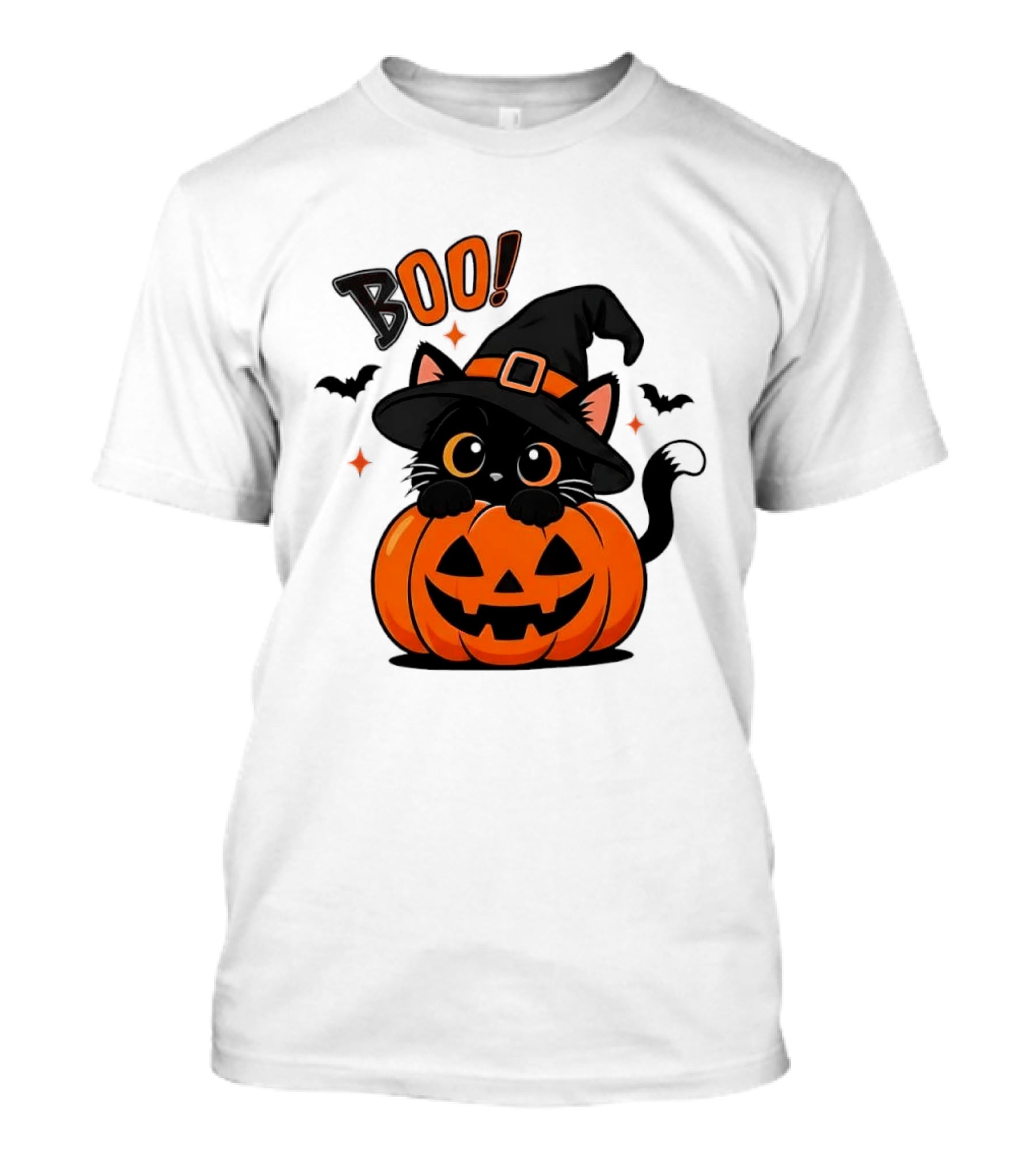 Boo Halloween Black Cat Witch Hat Jack O Lantern Pumpkin T-Shirt