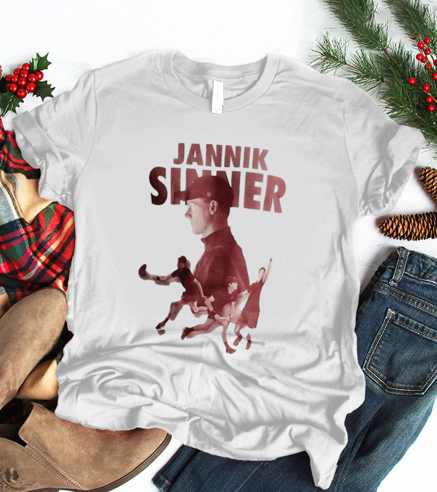 Jannik Sinner Red Double Exposure Tennis Action Poses T-Shirt