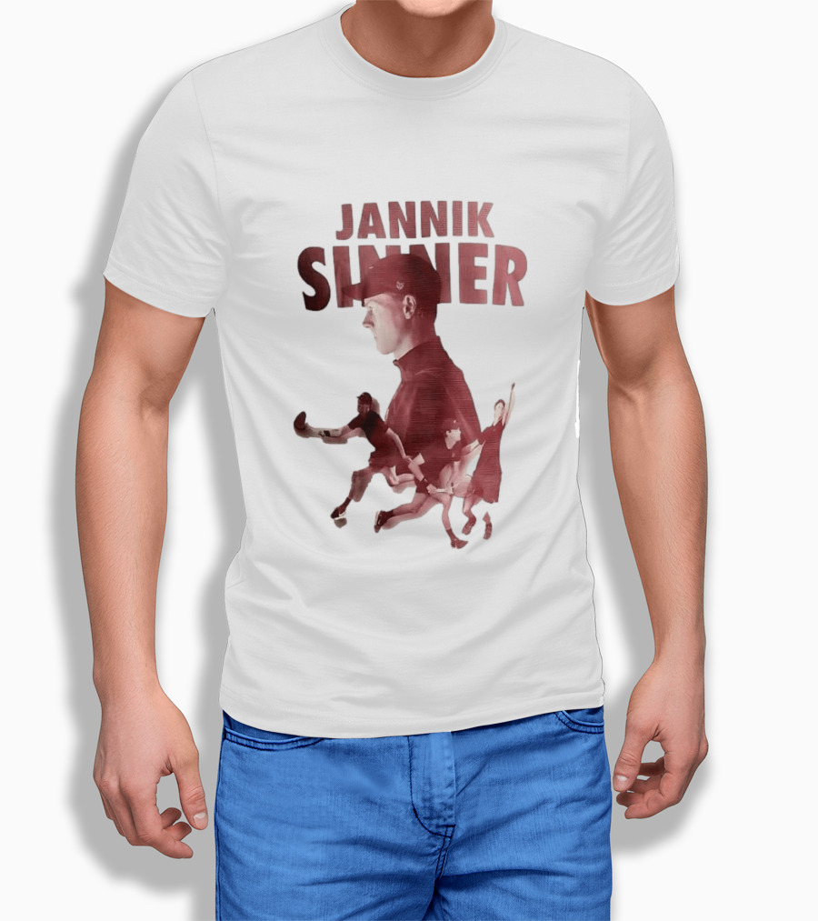 Jannik Sinner Red Double Exposure Tennis Action Poses T-Shirt