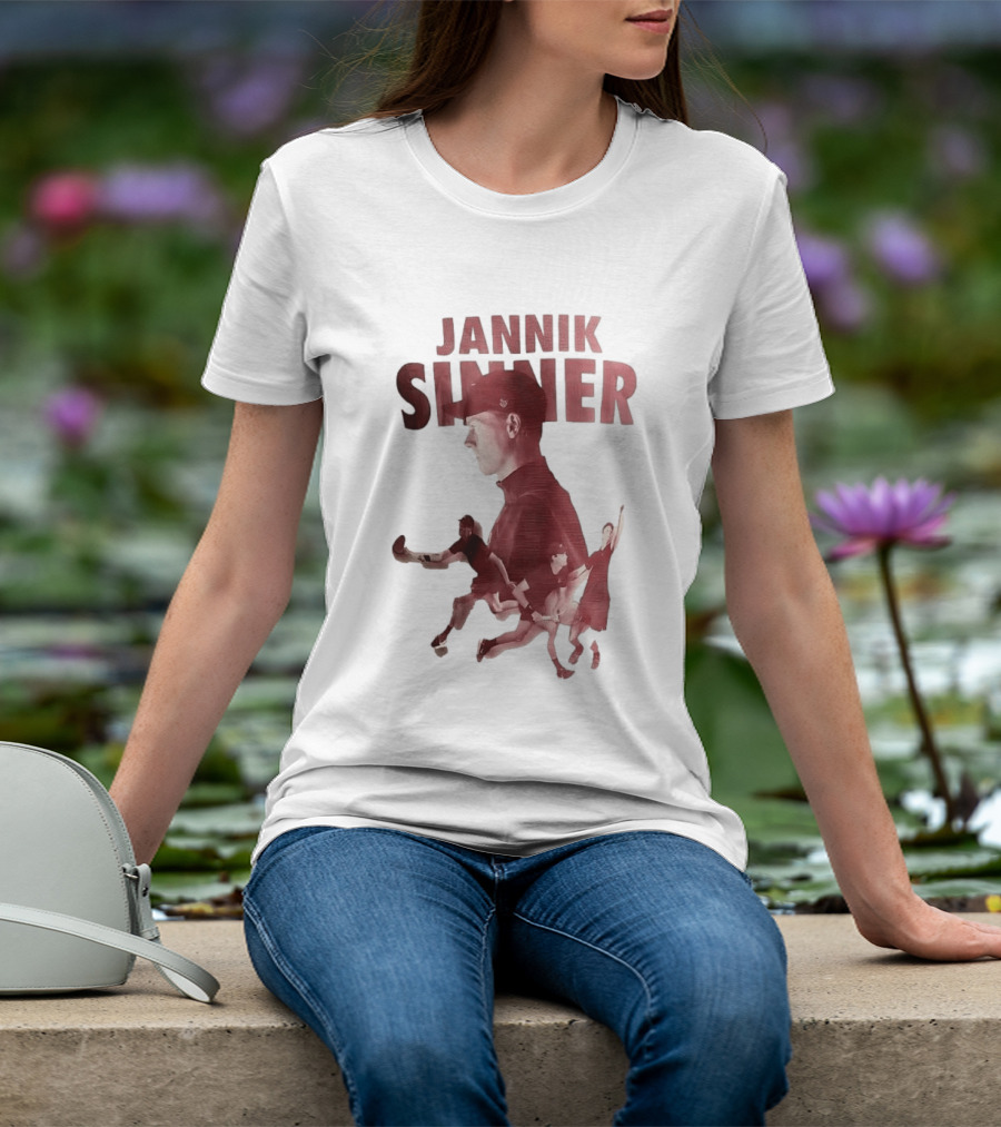 Jannik Sinner Red Double Exposure Tennis Action Poses T-Shirt