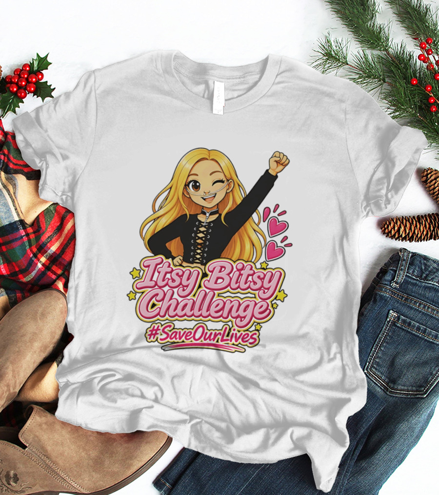 Itsy Bitsy Challenge SaveOurLives With Animated Character And Hearts T-Shirt