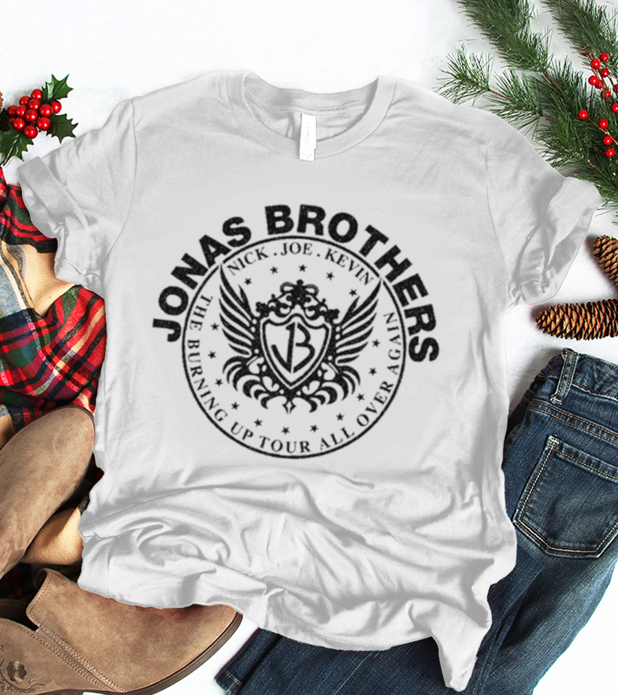 Jonas Brothers JB Crest Nick Joe Kevin Burning Up Tour All Over Again 2026 T-Shirt