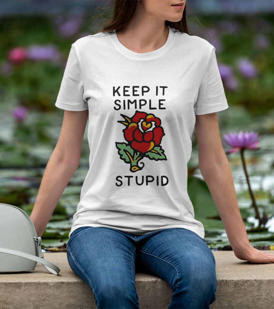 Keep It Simple Stupid Red Rose Kiss Minimalist T-Shirt