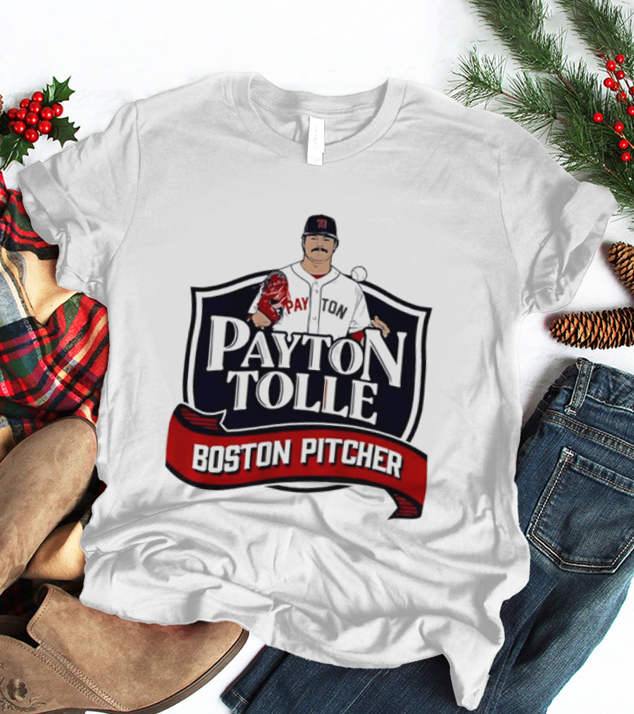 Payton Tolle Boston Pitcher Cartoon Player Shield Ribbon T-Shirt