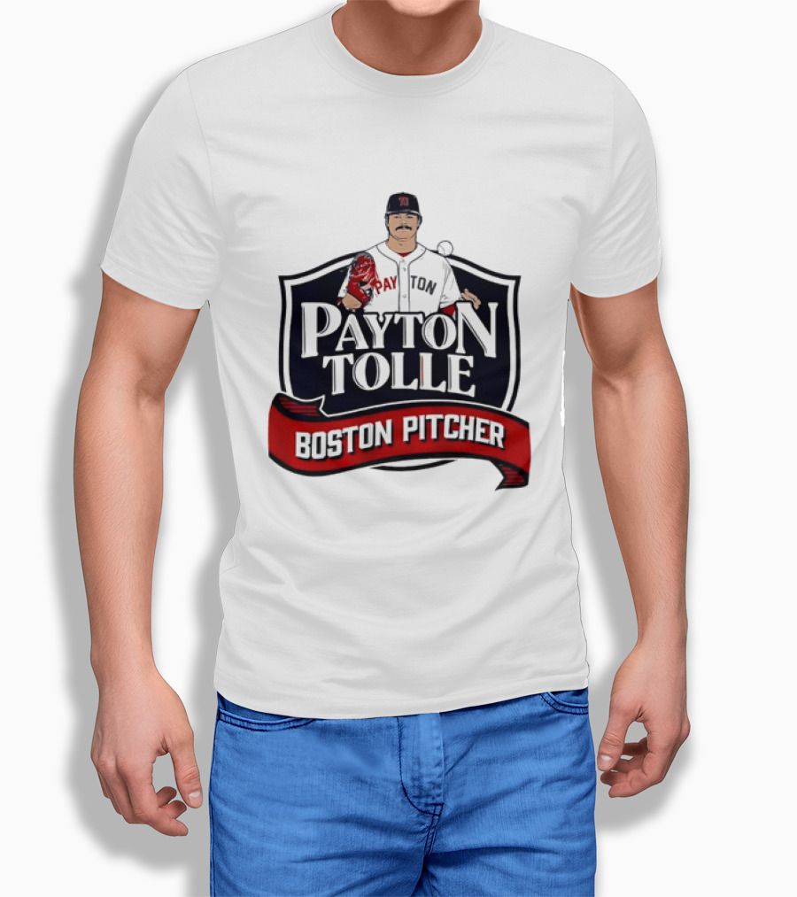 Payton Tolle Boston Pitcher Cartoon Player Shield Ribbon T-Shirt