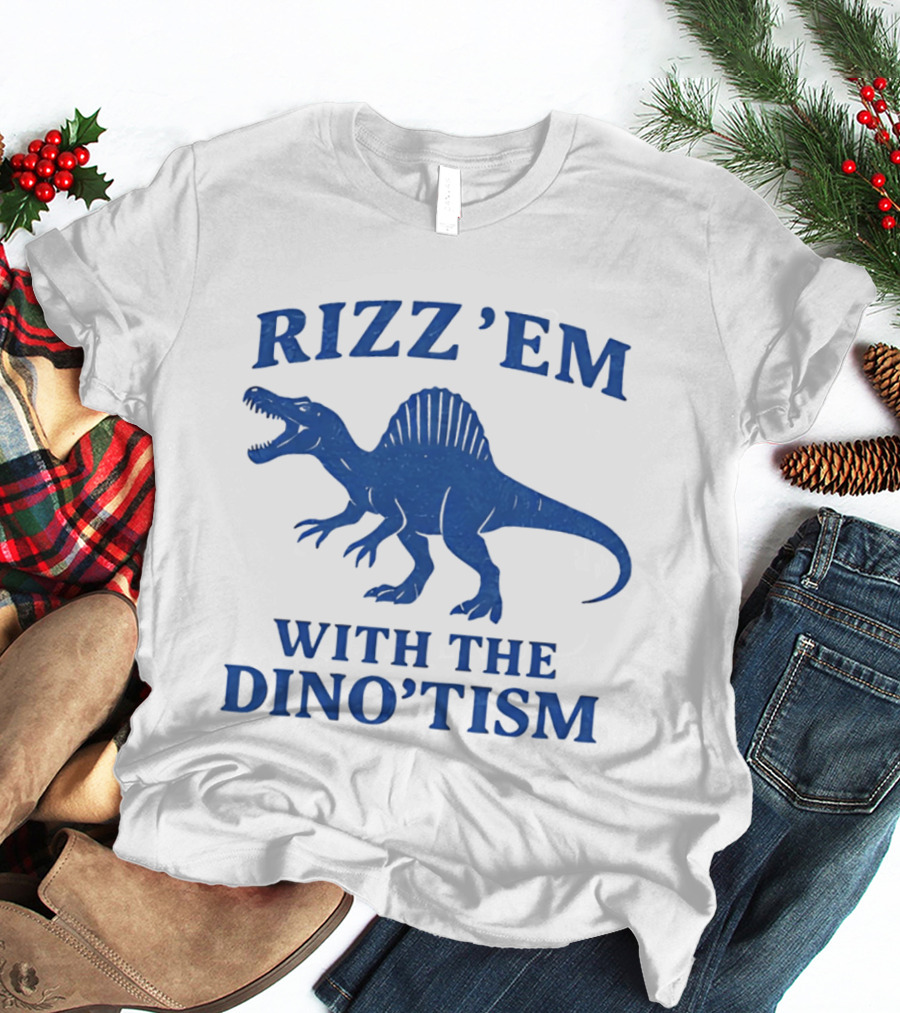 Rizz'em With The Dino'tism Spinosaurus Roaring Blue T-Shirt