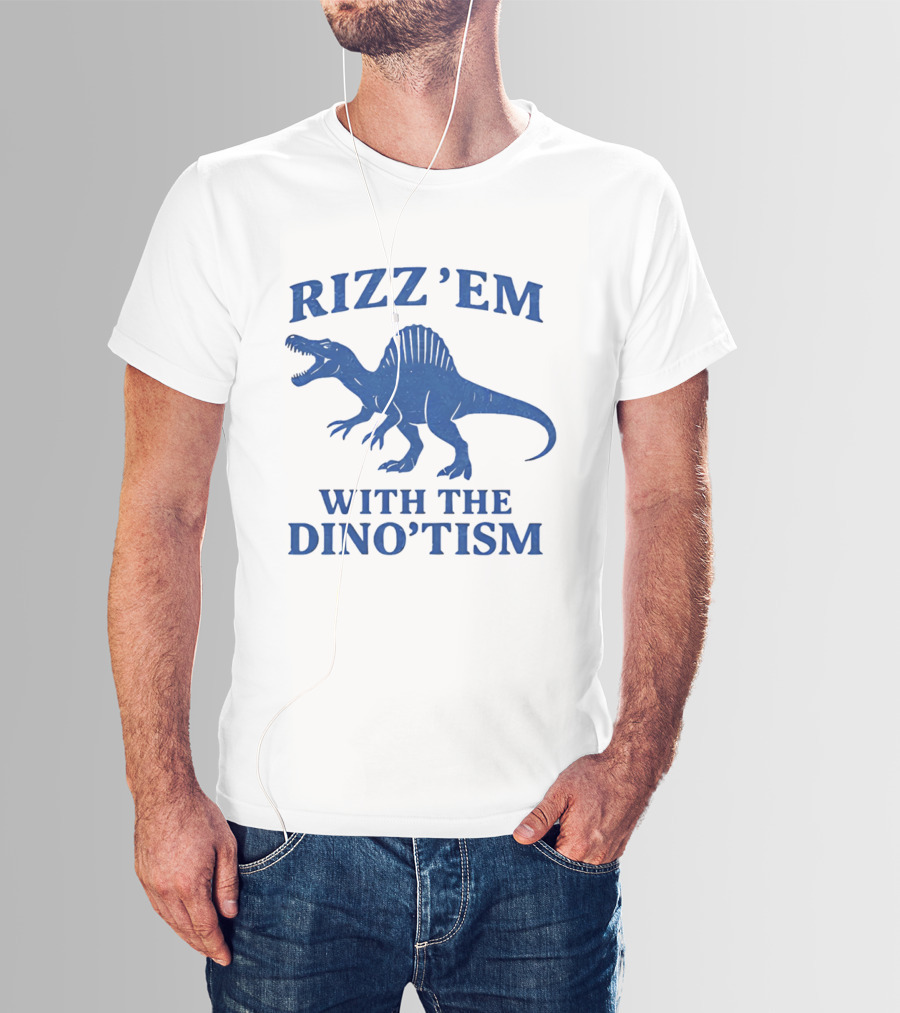 Rizz'em With The Dino'tism Spinosaurus Roaring Blue T-Shirt