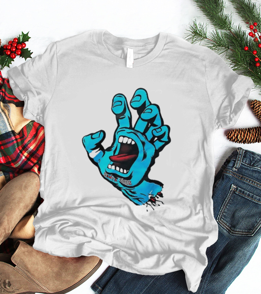 Santa Cruz Blue Screaming Hand Open Mouth Tongue Cartoon T-Shirt