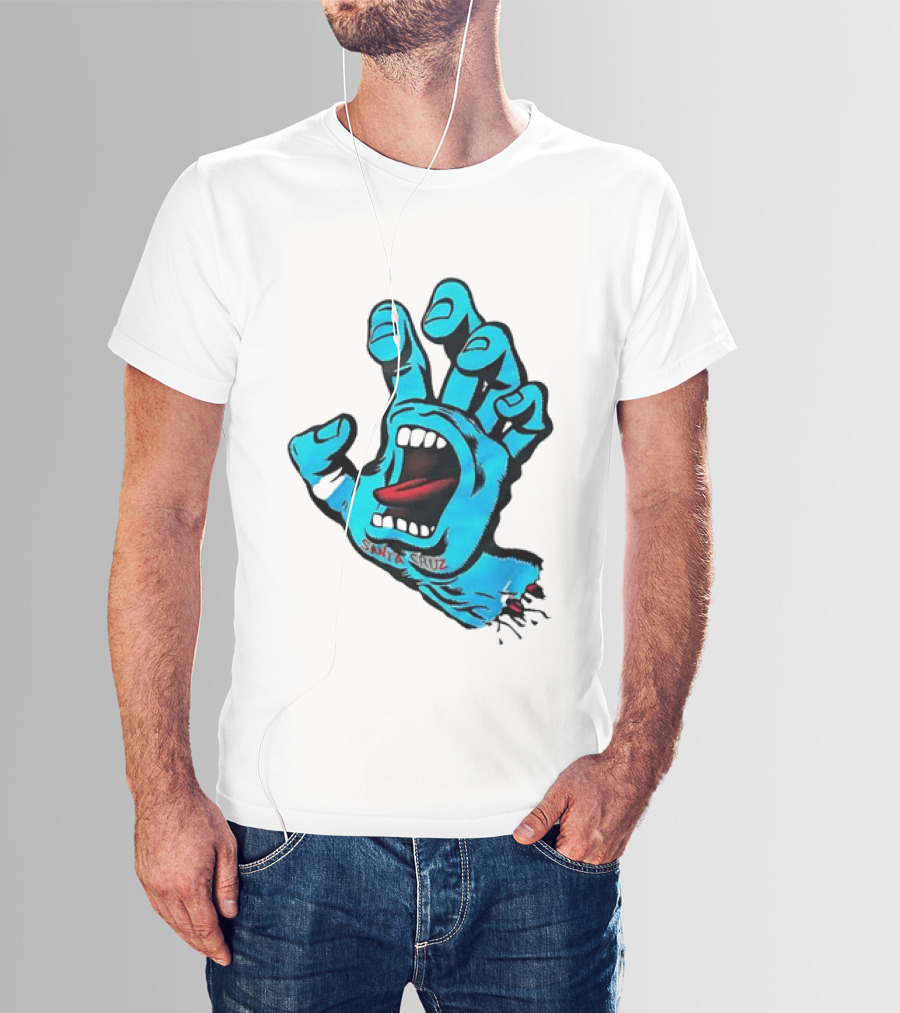 Santa Cruz Blue Screaming Hand Open Mouth Tongue Cartoon T-Shirt