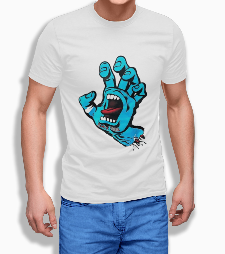 Santa Cruz Blue Screaming Hand Open Mouth Tongue Cartoon T-Shirt