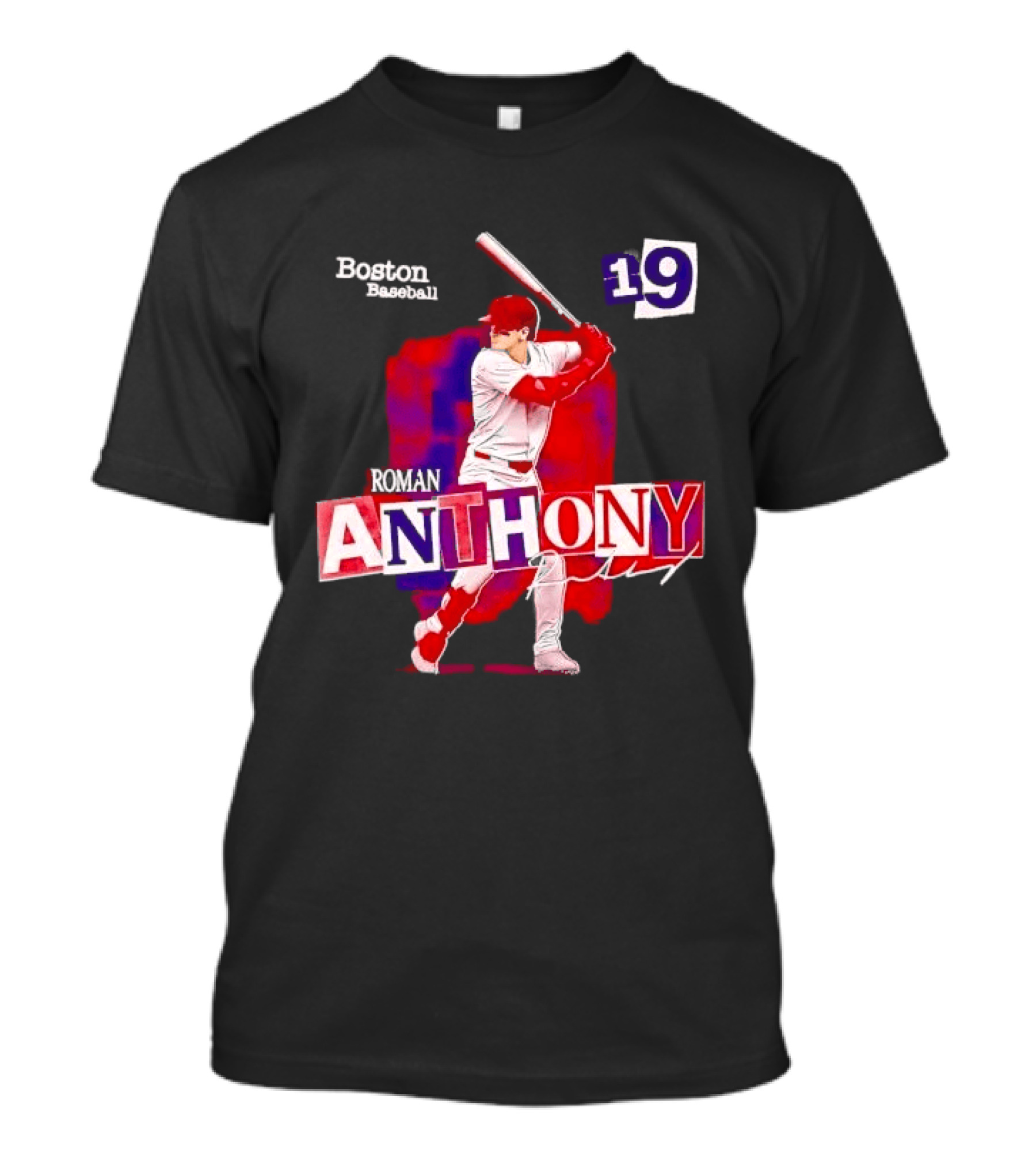 Boston Baseball 19 Roman Anthony Player Batting Red Paint T-Shirt