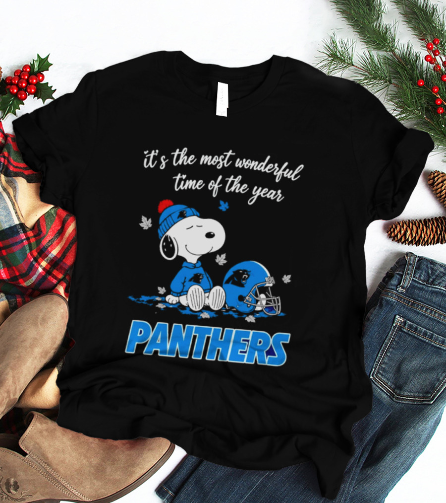 Panthers It's The Most Wonderful Time Of The Year Cartoon Snoopy Beanie Helmet T-Shirt