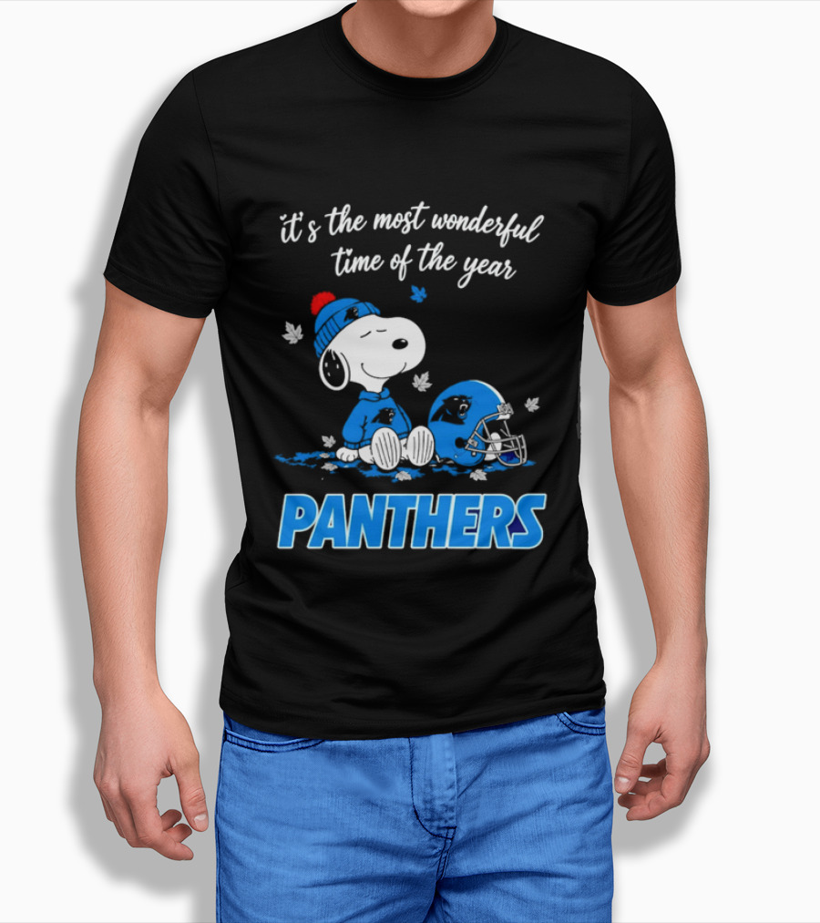 Panthers It's The Most Wonderful Time Of The Year Cartoon Snoopy Beanie Helmet T-Shirt