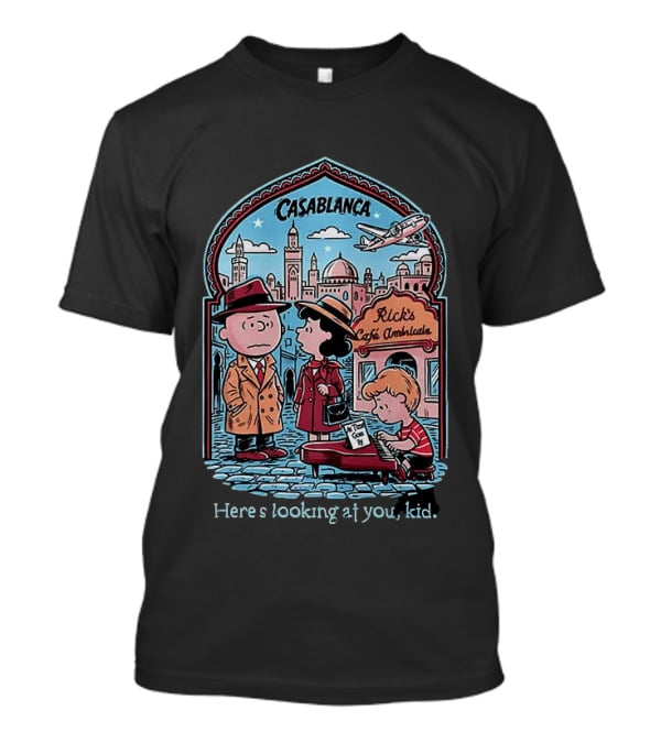 Charlie Brown Lucy Linus Peanuts Casablanca Rick's Café Americain Here's Looking At You Kid T-Shirt
