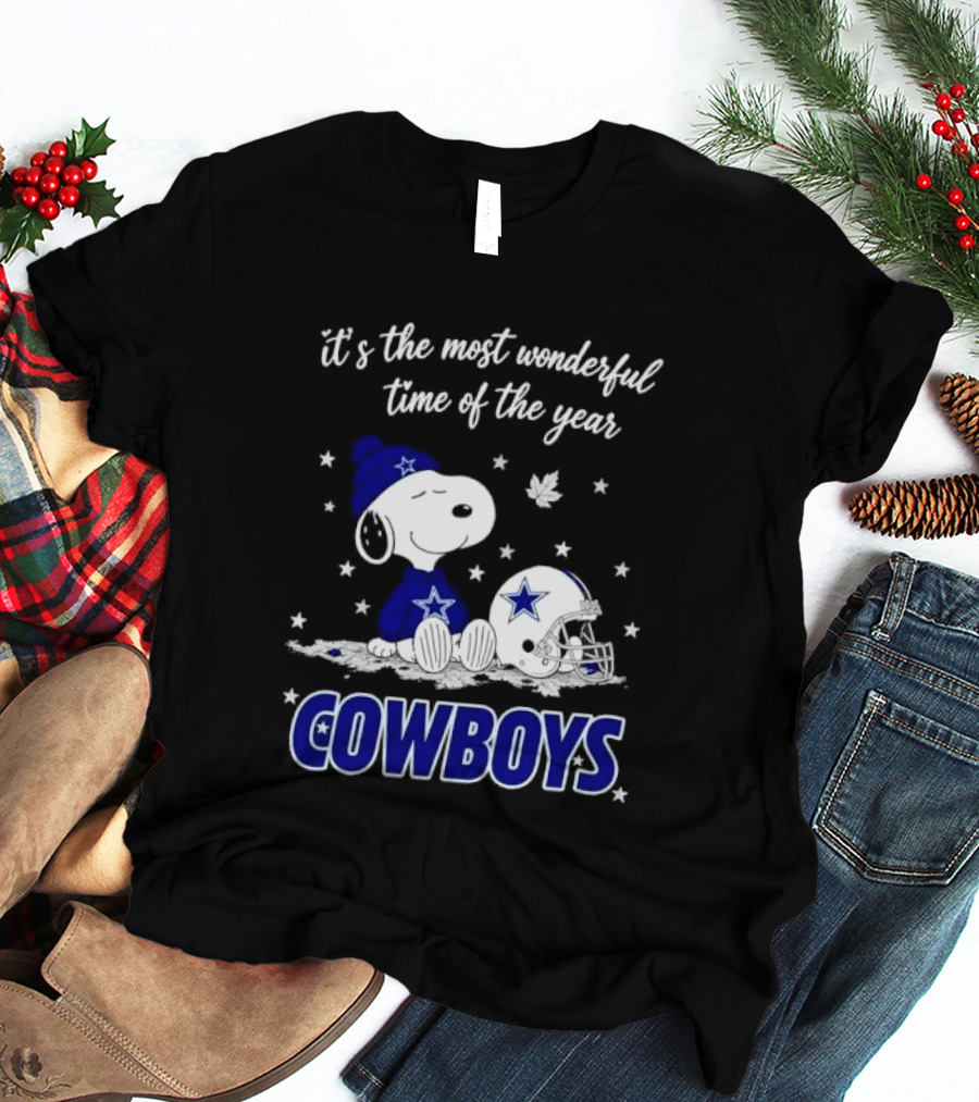 Its The Most Wonderful Time Of Year Snoopy Dallas Cowboys Beanie Helmet Stars T-Shirt