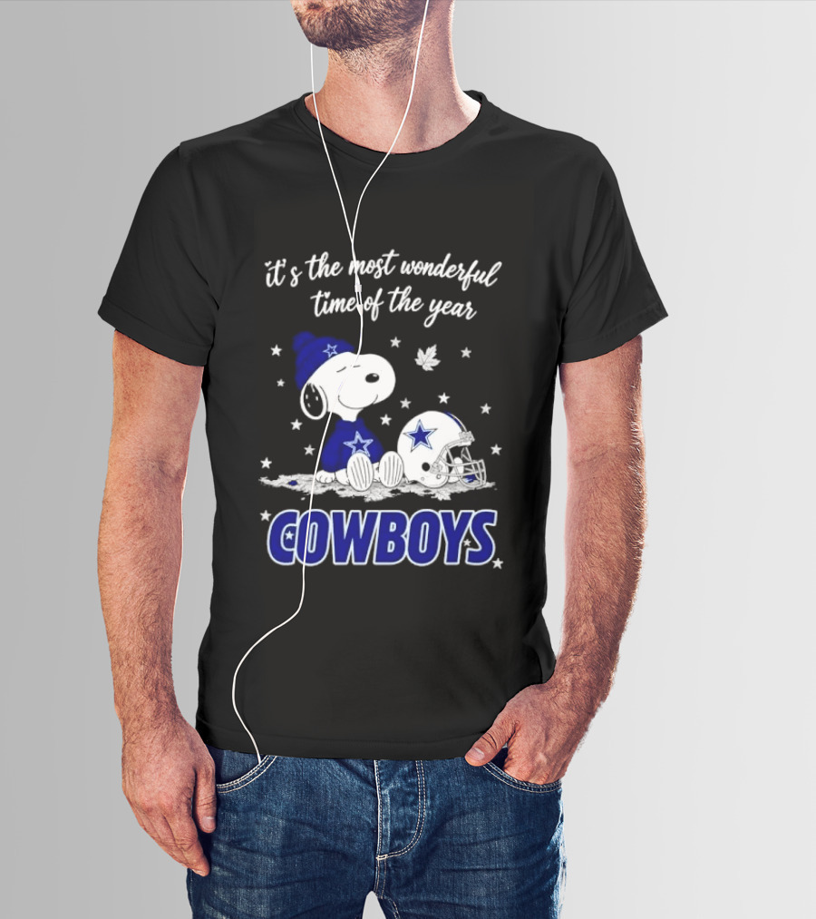 Its The Most Wonderful Time Of Year Snoopy Dallas Cowboys Beanie Helmet Stars T-Shirt