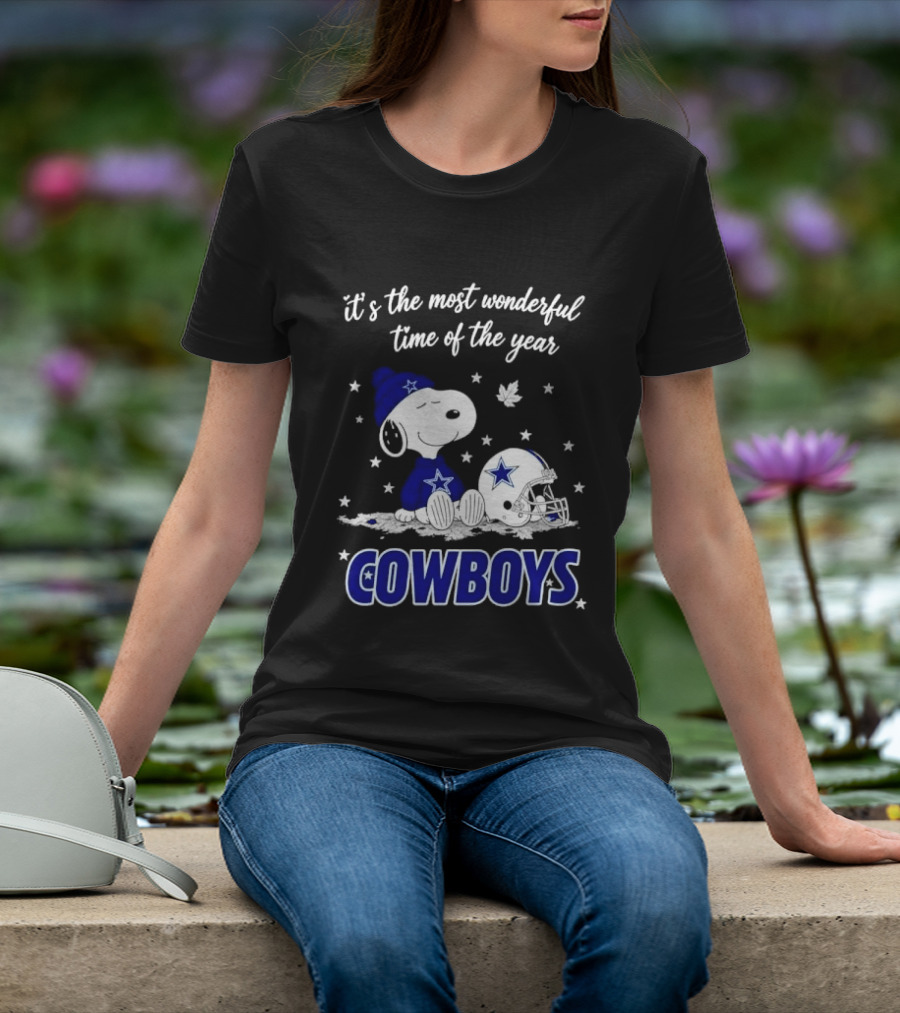 Its The Most Wonderful Time Of Year Snoopy Dallas Cowboys Beanie Helmet Stars T-Shirt