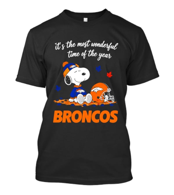 Denver Broncos Snoopy Its The Most Wonderful Time Of Year Autumn Leaves T-Shirt