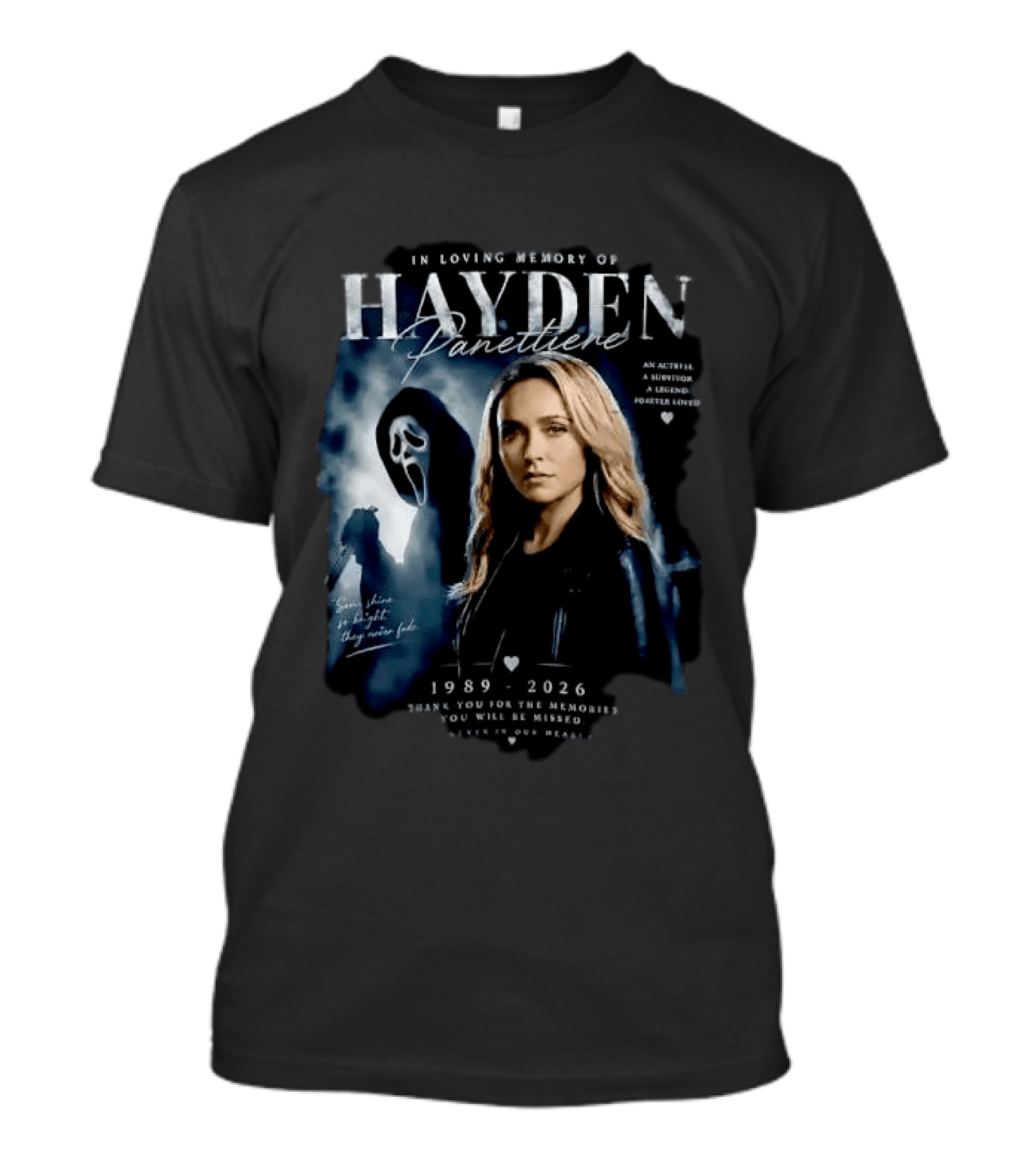 In Loving Memory Of Actress Hayden Panettiere 1989 2026 With Ghostface Shadow T-Shirt