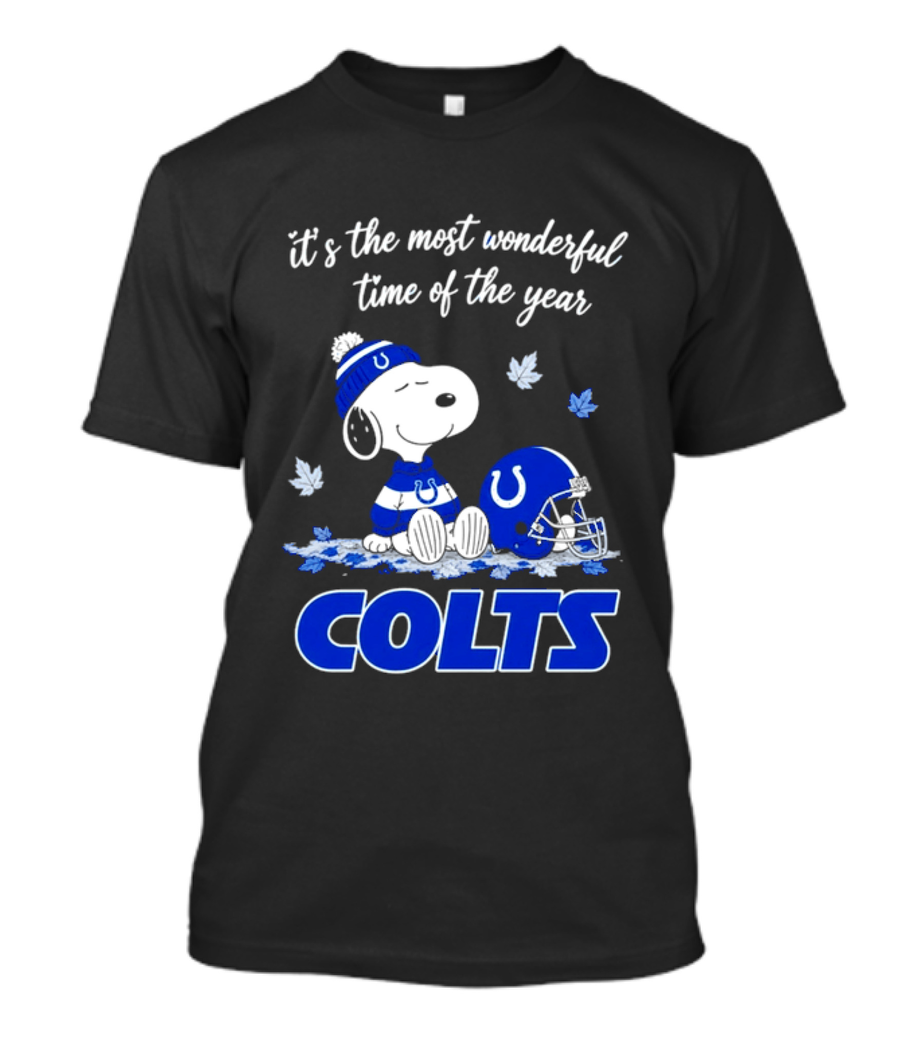 Indianapolis Colts Snoopy Beanie Helmet Leaves It's The Most Wonderful Time Of The Year T-Shirt