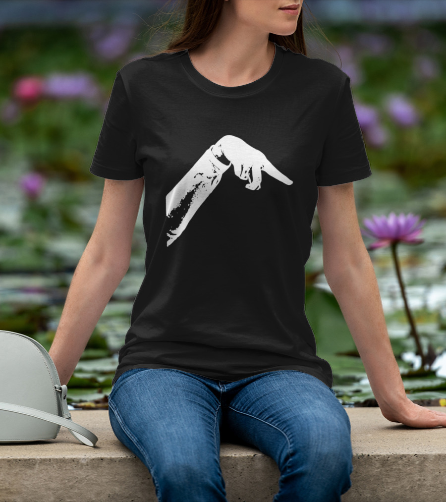 Monochrome Pointing Hand Sleeve Downward T-Shirt