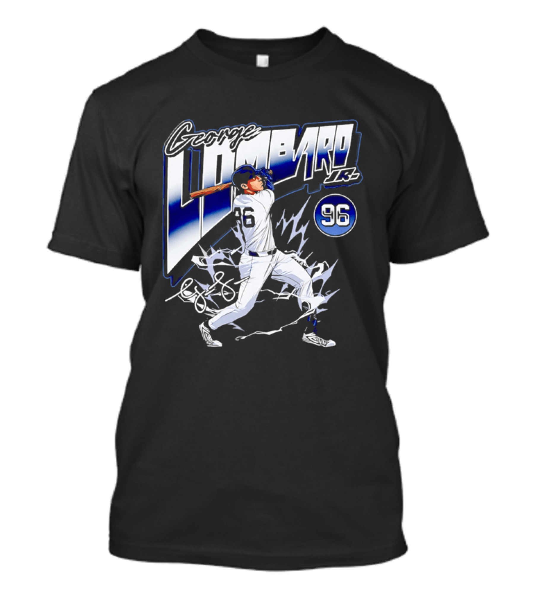 George Lombardo Jr 96 Baseball Player Swinging Bat Lightning T-Shirt