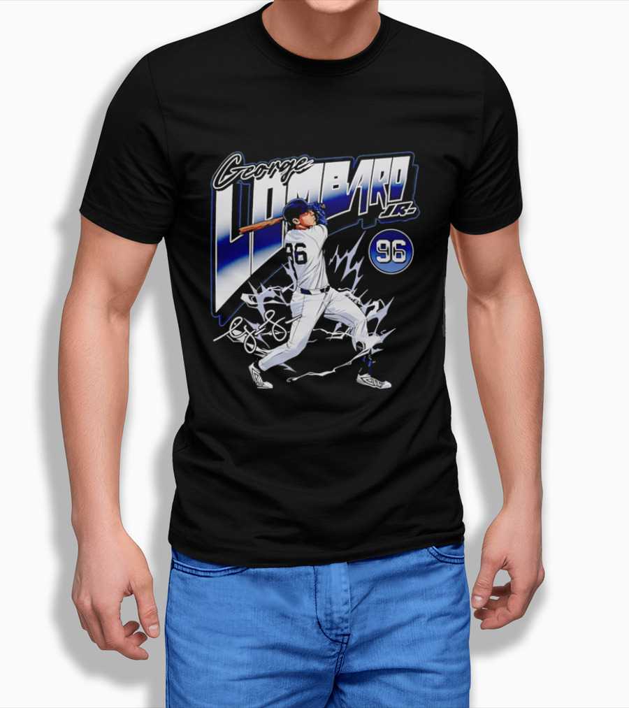 George Lombardo Jr 96 Baseball Player Swinging Bat Lightning T-Shirt
