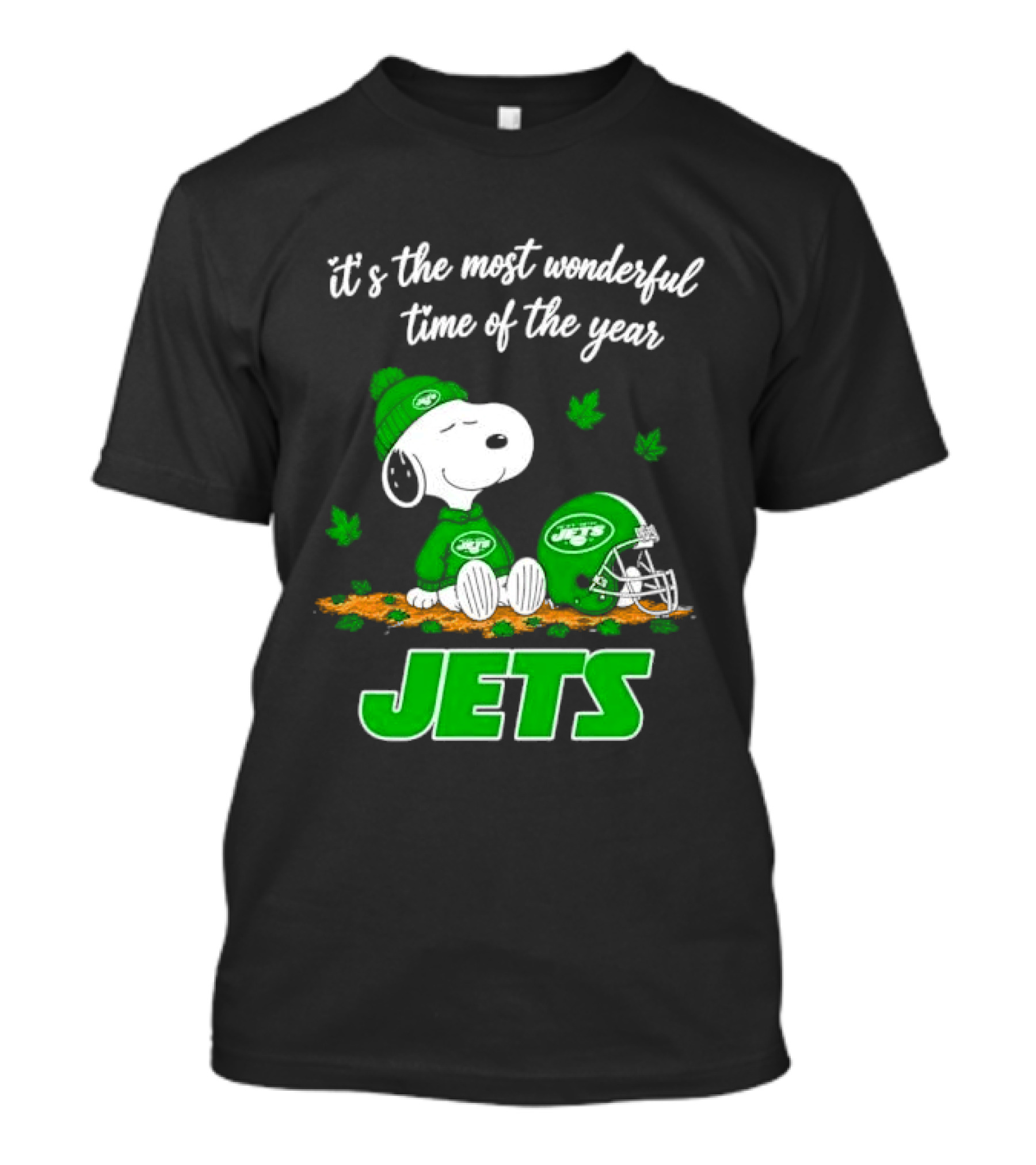New York Jets It's The Most Wonderful Time Of Year Cartoon Dog Beanie Helmet Autumn Leaves T-Shirt