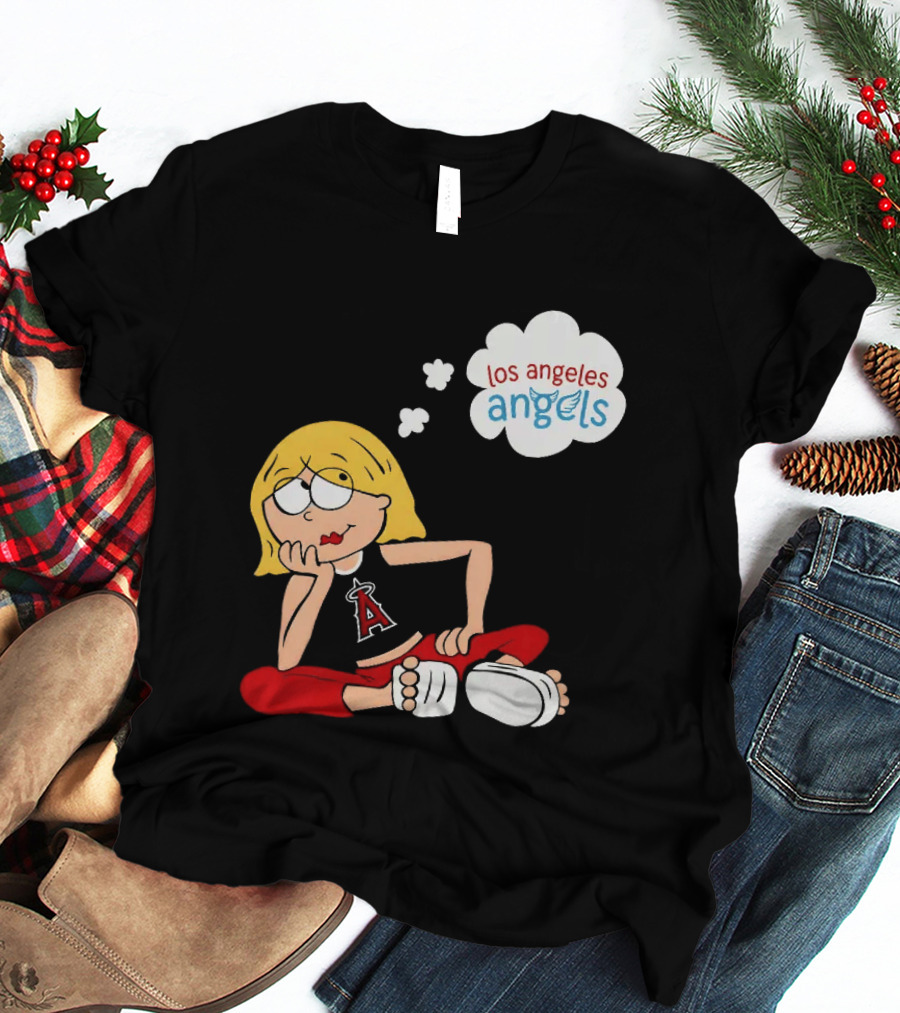 Los Angeles Angels MLB Blonde Girl Thought Bubble Sitting Pose T-Shirt