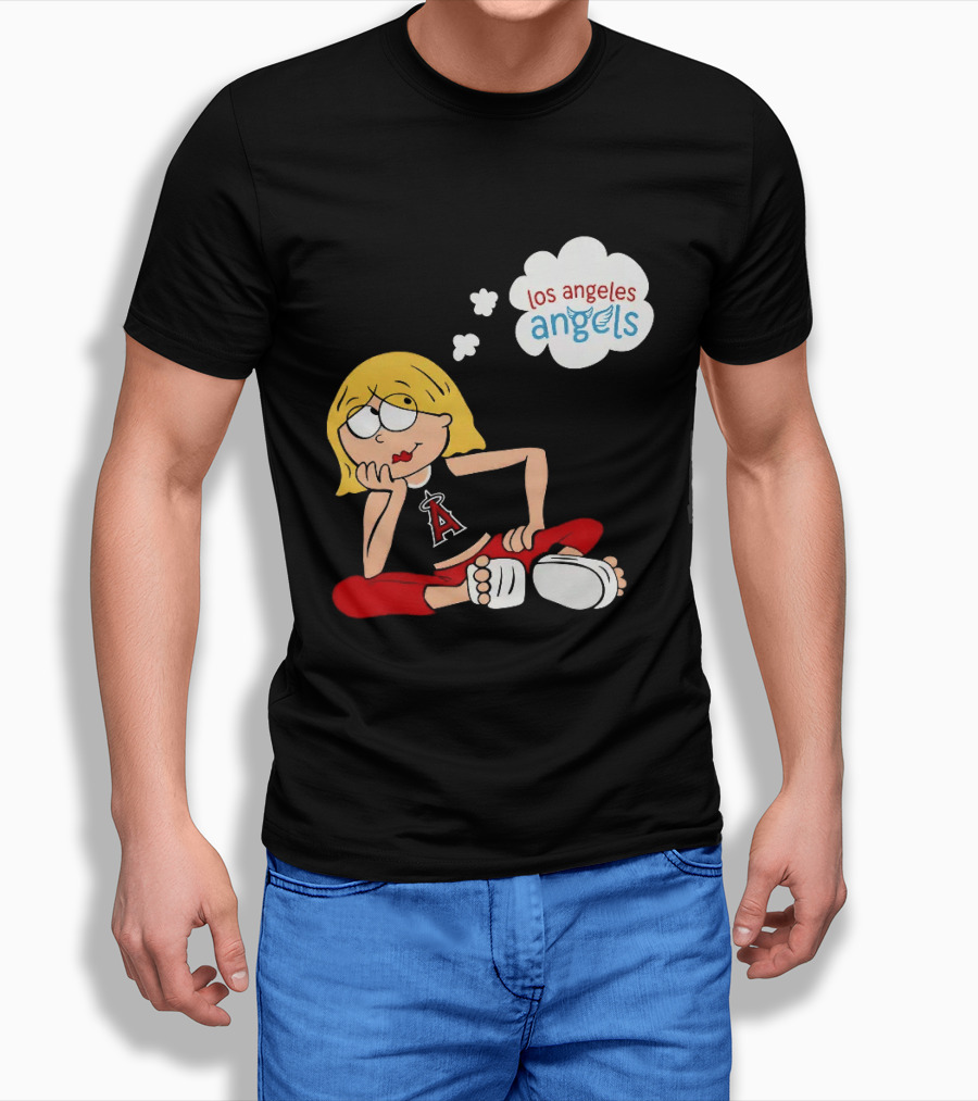 Los Angeles Angels MLB Blonde Girl Thought Bubble Sitting Pose T-Shirt