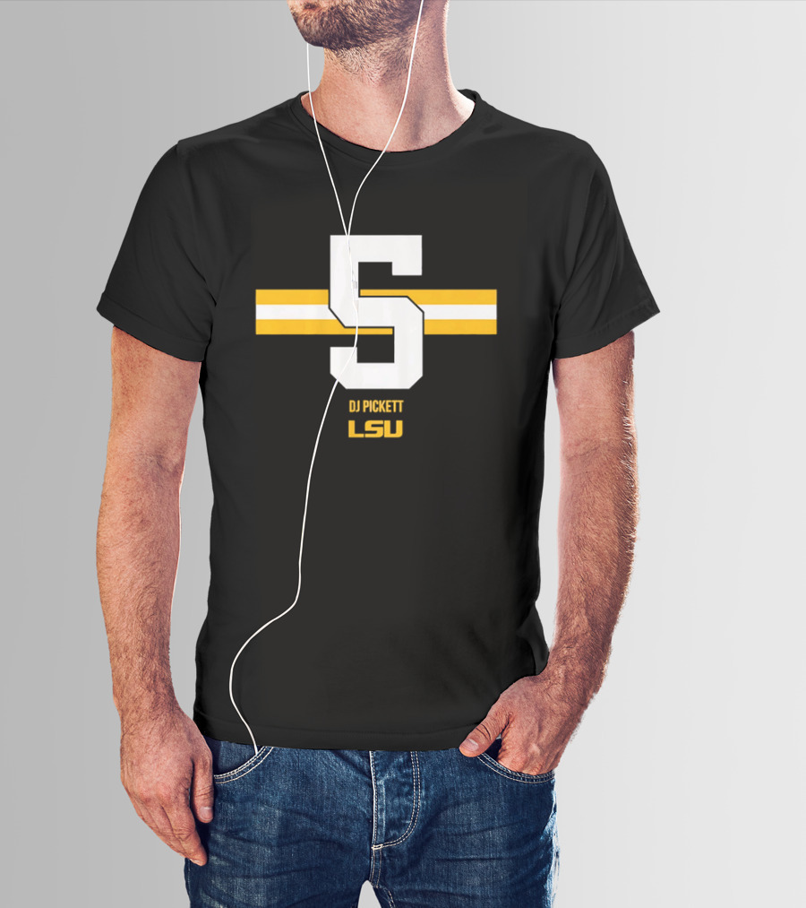 LSU Tigers DJ Pickett Number 5 Yellow T-Shirt
