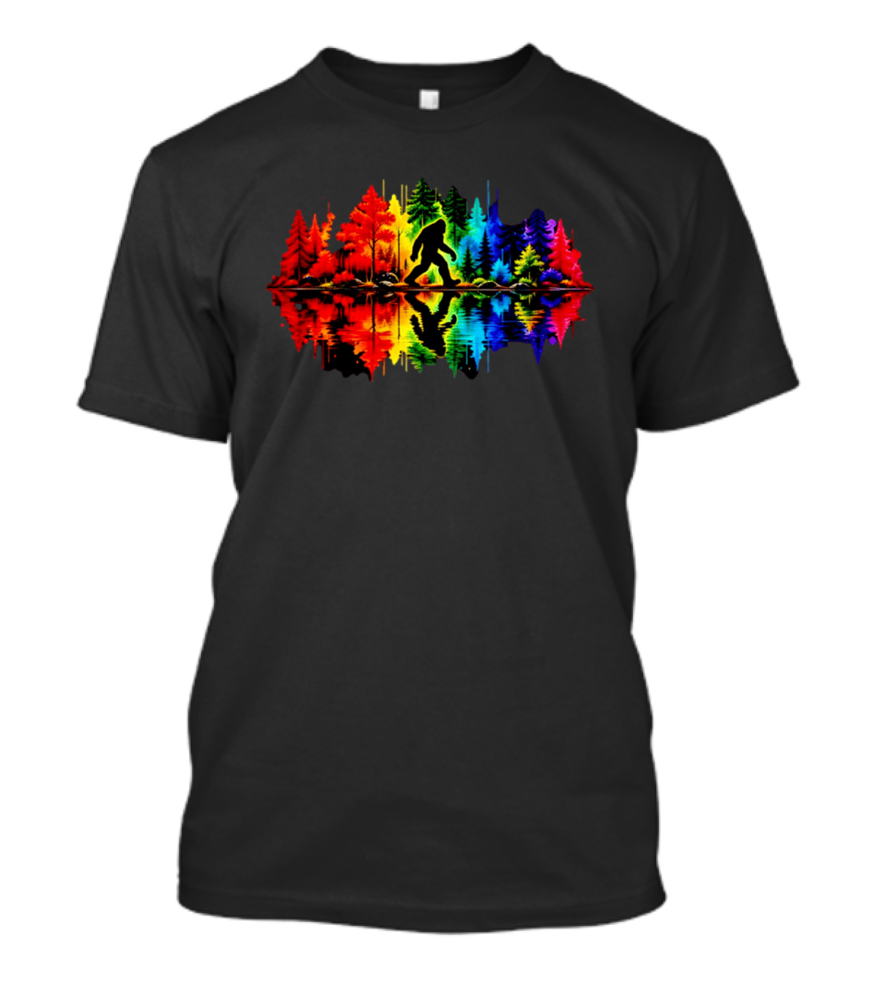 Rainbow Bigfoot Forest Reflection T-Shirt
