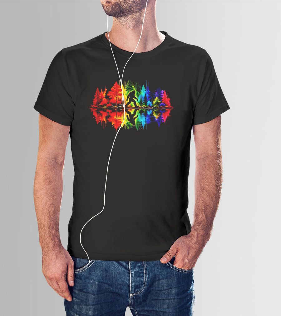 Rainbow Bigfoot Forest Reflection T-Shirt