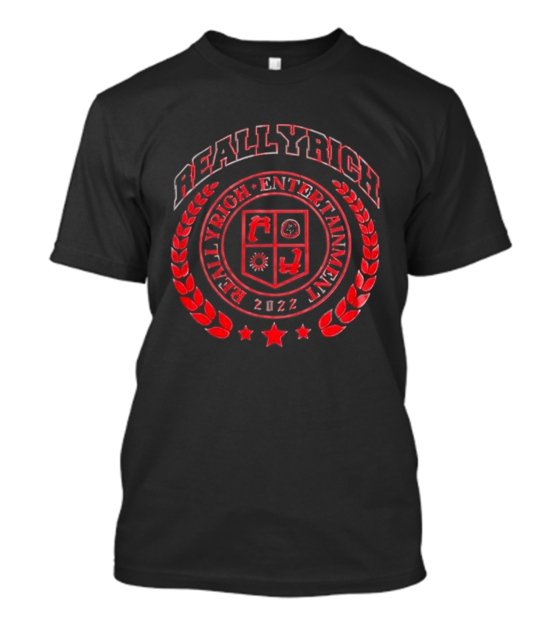 Reallyrich Entertainment 2022 Laurel Wreath Red Crest Shield And Stars T-Shirt