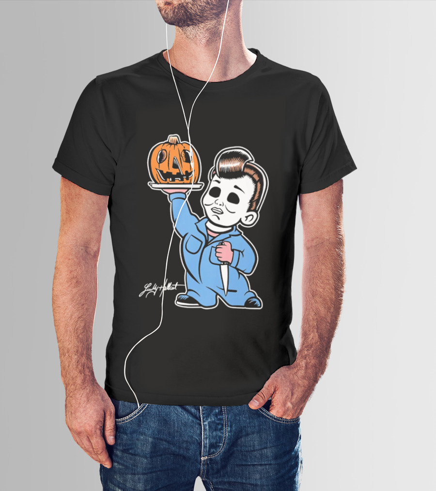 Lucky Hellcat Michael Myers Cartoon Pumpkin Knife Caricature T-Shirt