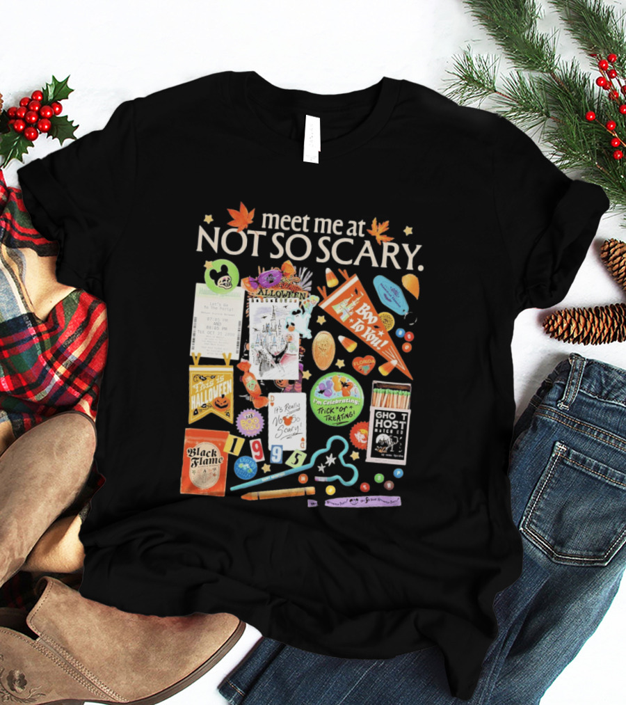 Meet Me At Not So Scary Boo To You Disney Halloween Trick Or Treating Black Flame Candle Halloween Party T-Shirt