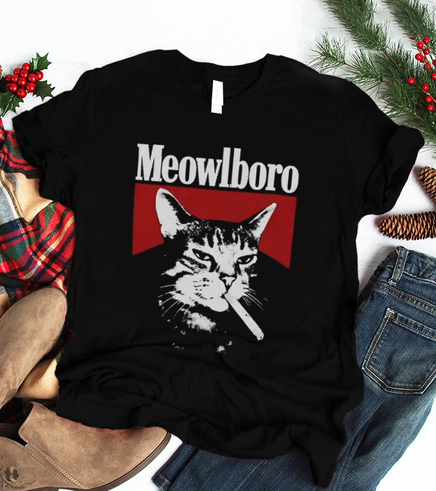 Meowlboro Cat Cigarette Parody With Smoking Cat And Red T-Shirt