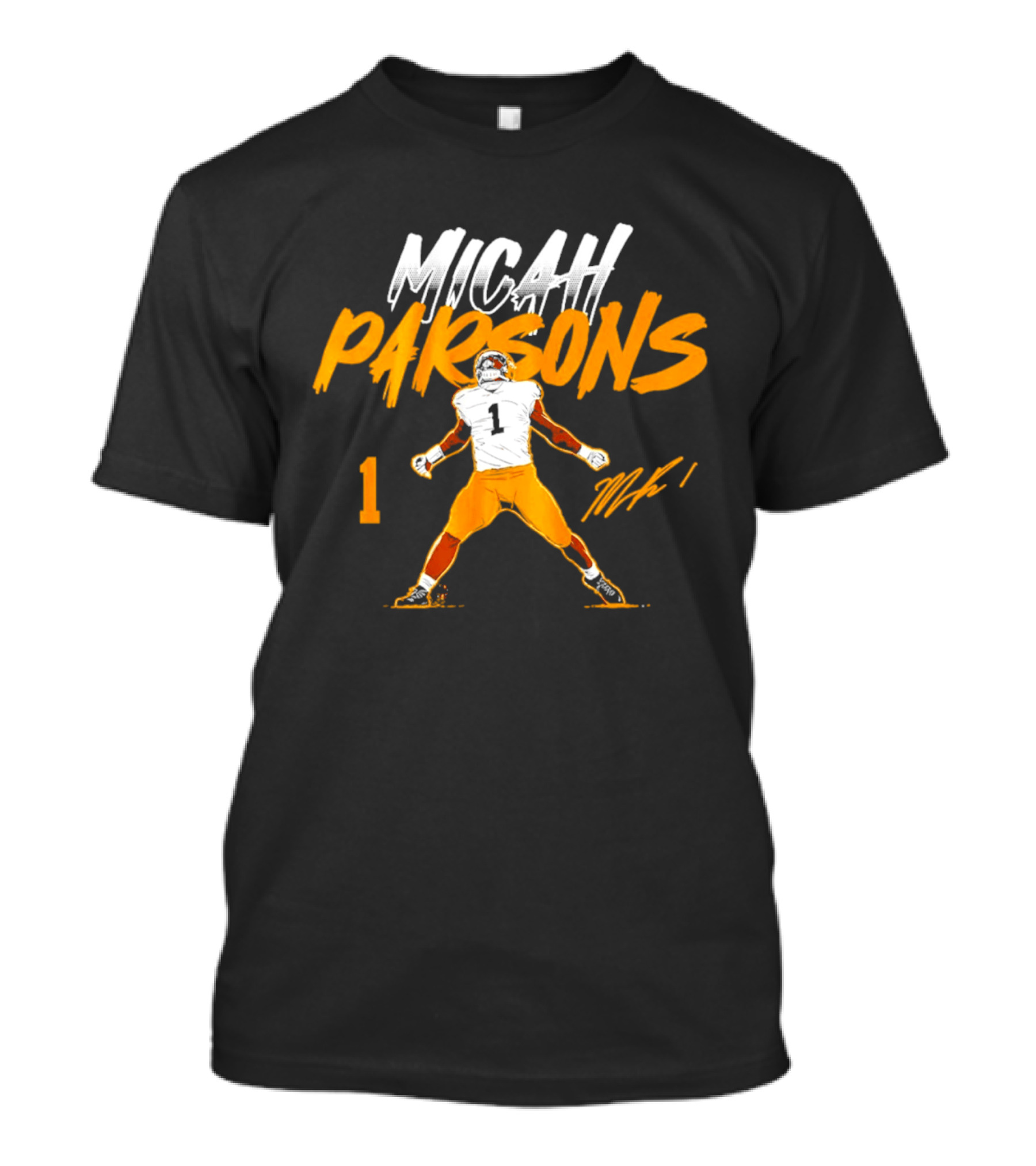 Micah Parsons 1 Pose With Name And Number In White And Orange T-Shirt