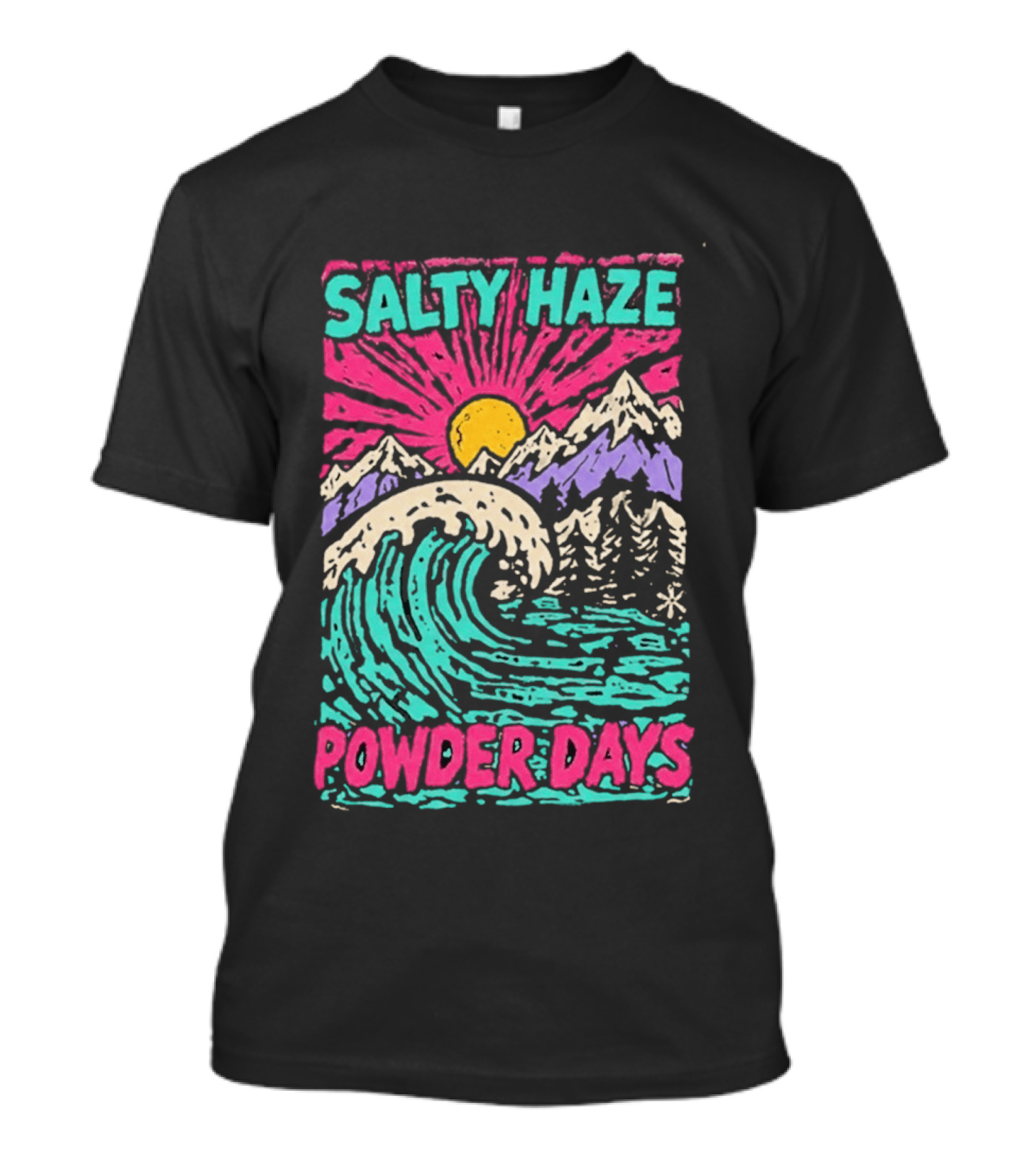 Salty Haze Powder Days Mountain Waves And Sunburst T-Shirt
