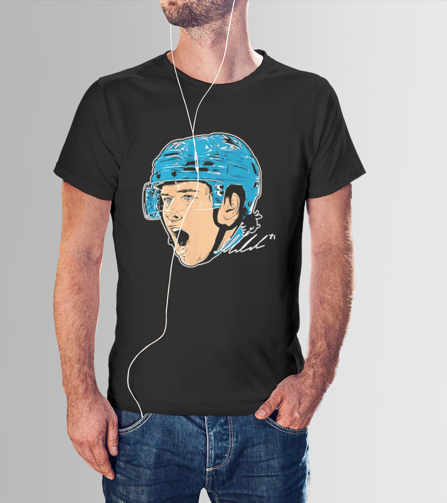 San Jose Sharks NHL 71 Yelling Hockey Player Helmet Caricature T-Shirt