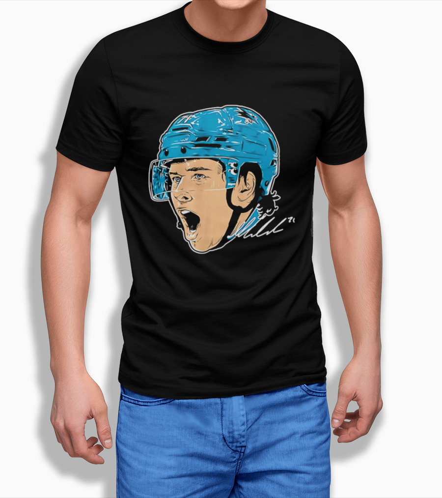San Jose Sharks NHL 71 Yelling Hockey Player Helmet Caricature T-Shirt