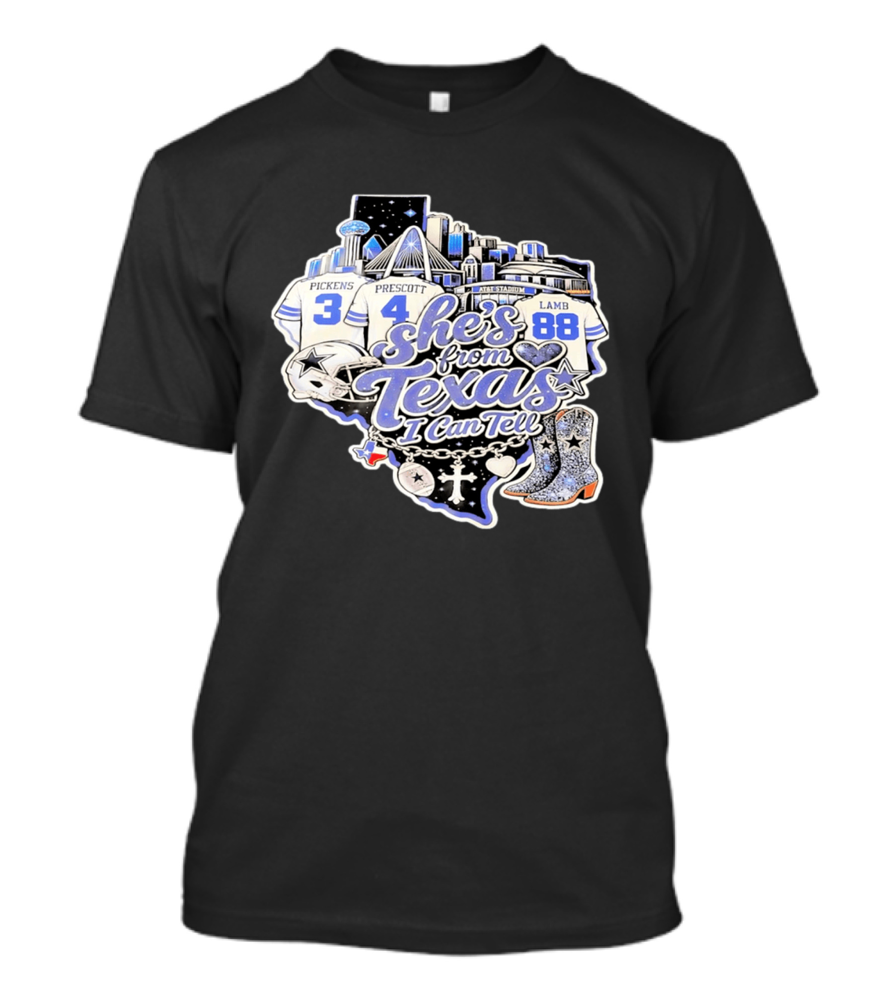 She's From Texas I Can Tell Pickens Prescott Lamb Dallas Cowboys Boots AT&T Stadium T-Shirt