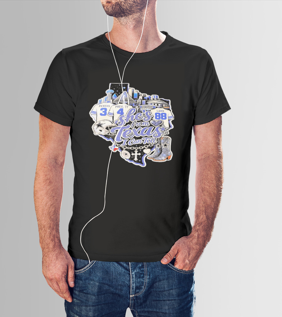 She's From Texas I Can Tell Pickens Prescott Lamb Dallas Cowboys Boots AT&T Stadium T-Shirt