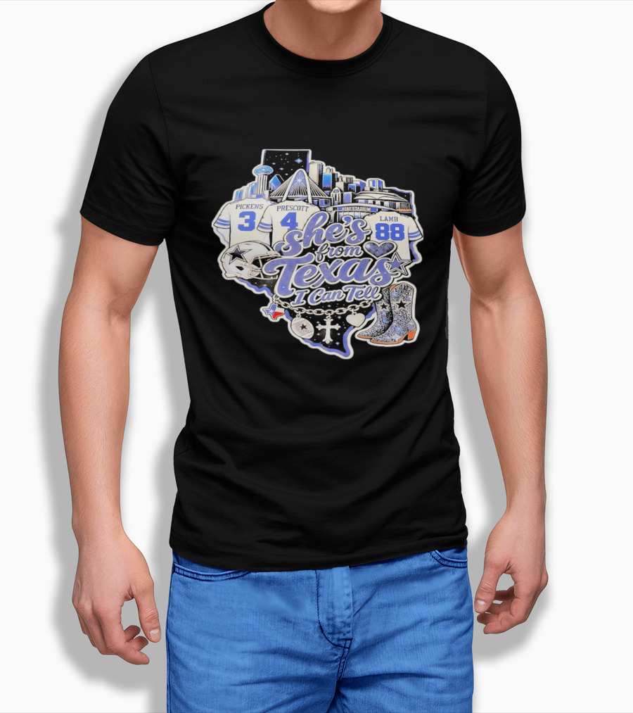 She's From Texas I Can Tell Pickens Prescott Lamb Dallas Cowboys Boots AT&T Stadium T-Shirt