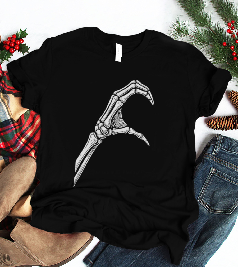 Skeleton Bone Hand Half Heart Gesture Line Sketch T-Shirt