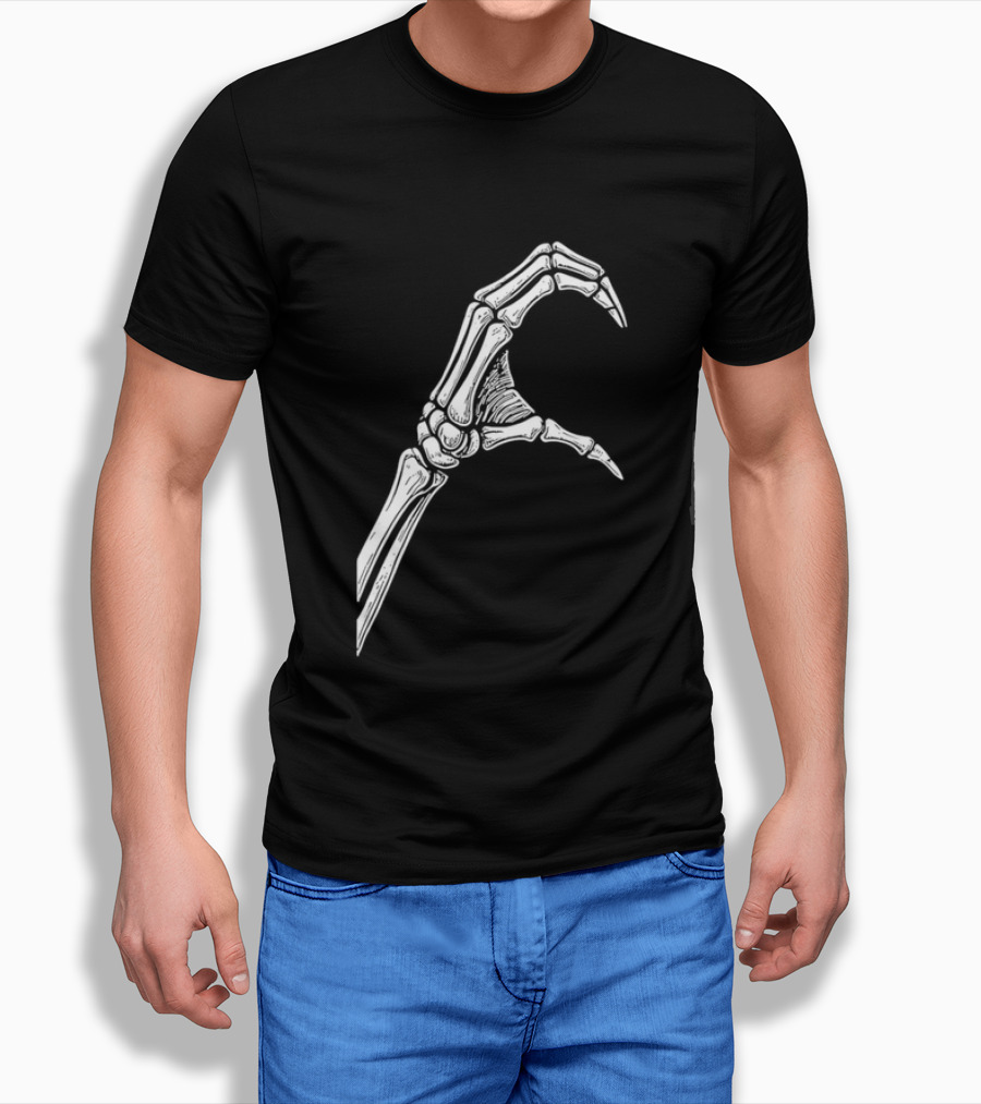 Skeleton Bone Hand Half Heart Gesture Line Sketch T-Shirt
